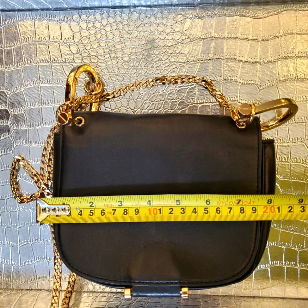 Mini Black Faux Leather Crossbody Bag with Gold Chain - Picture 9 of 11
